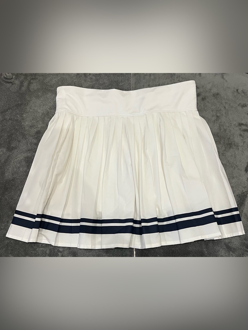 Sincerly Jules White Pleated Tennis Skirt with Navy Hem Stripes